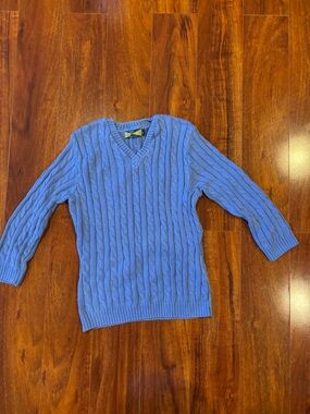 525 America Light Blue Cable Knit V-Neck Sweater